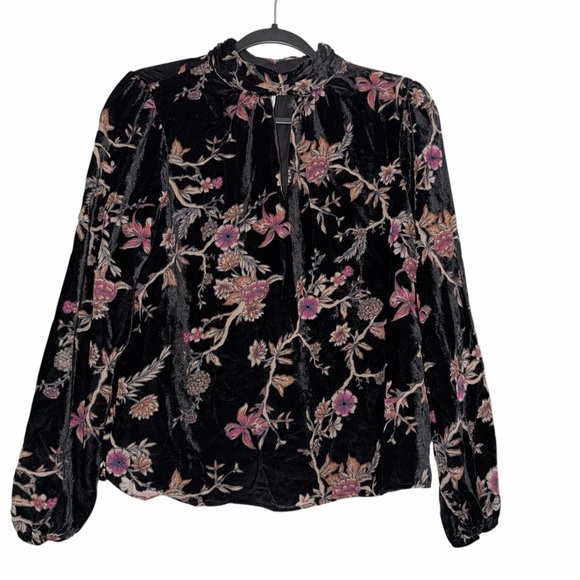 Cache Tops - Caché Black Floral Velvet Mock Neck Top Size XS